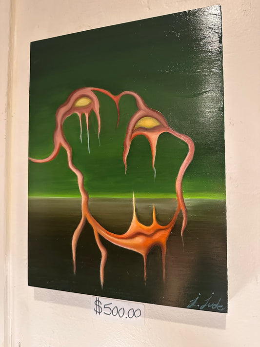 DOWN TO THE BONE -SURREALIST MONSTER OIL PAINTING-12X9